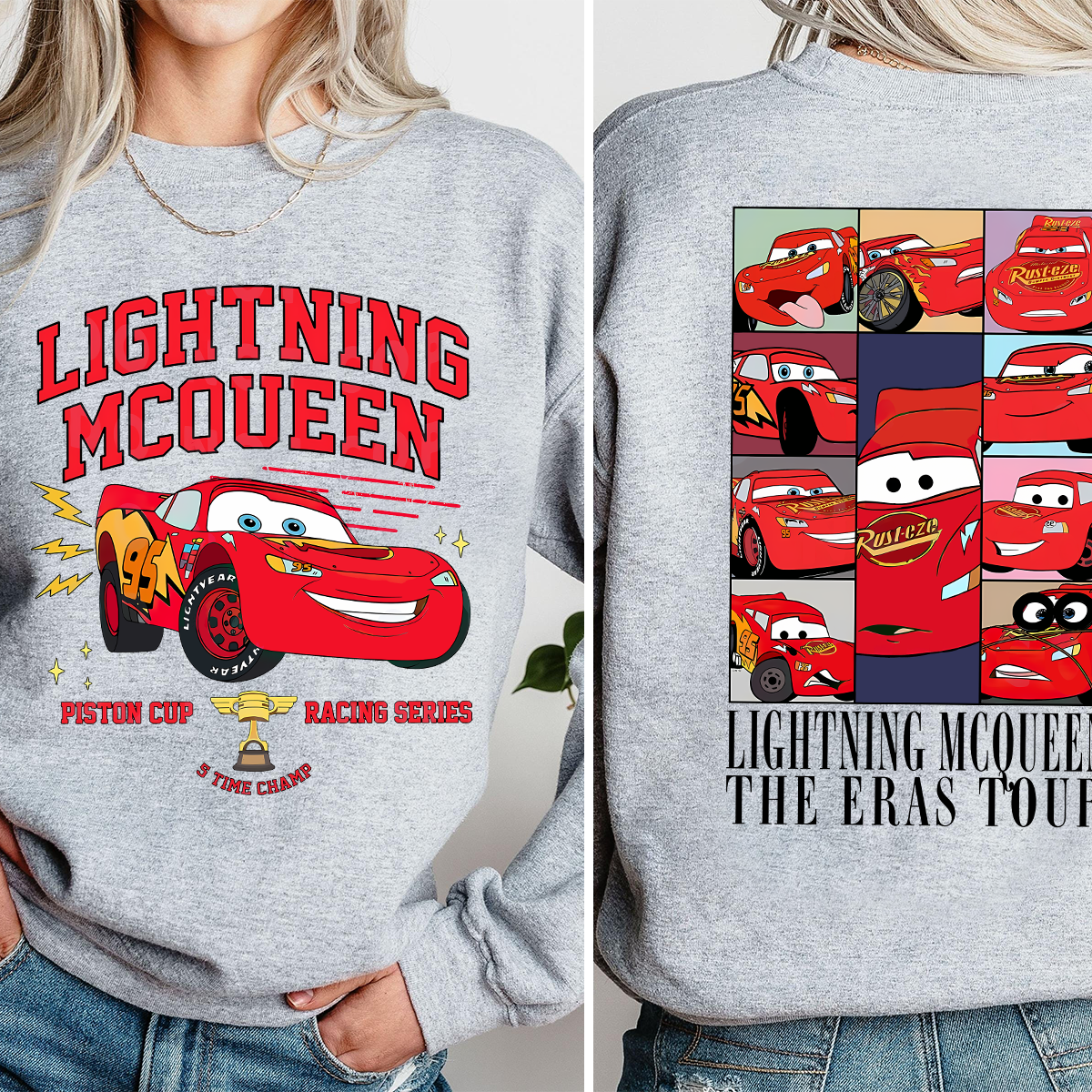 Pixar Cars Lightning Mcqueen Vintage Race T-Shirt, Disneyland Lightning Mcqueen 95 Wash Sweatshirt, Magic Kingdom Shirt - Image 5