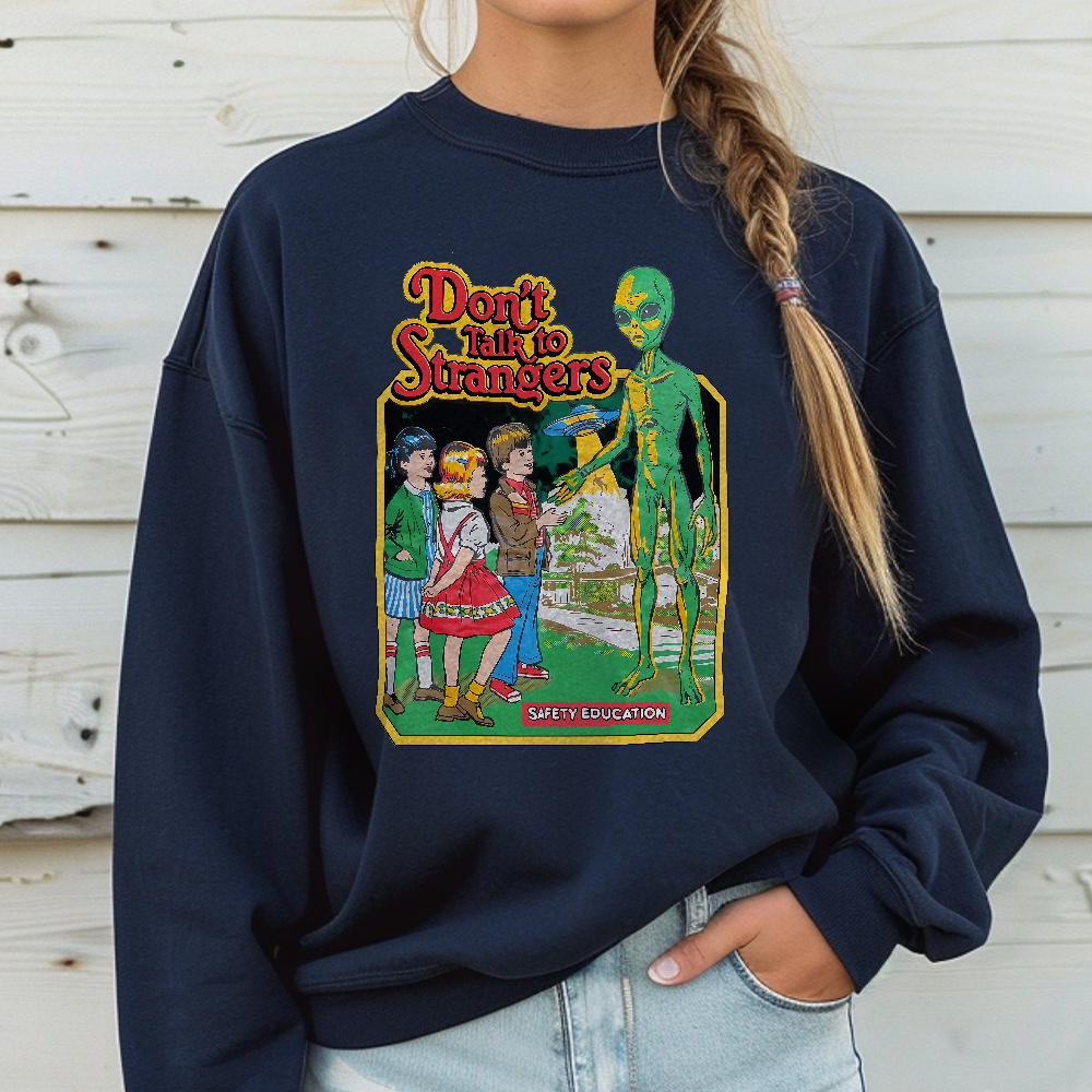 Don't Talk To Strangers Shirt, Stranger Alien T Shirt, Halloween Alien Shirt, Halloween Crewneck, Funny Halloween Shirt - Image 2