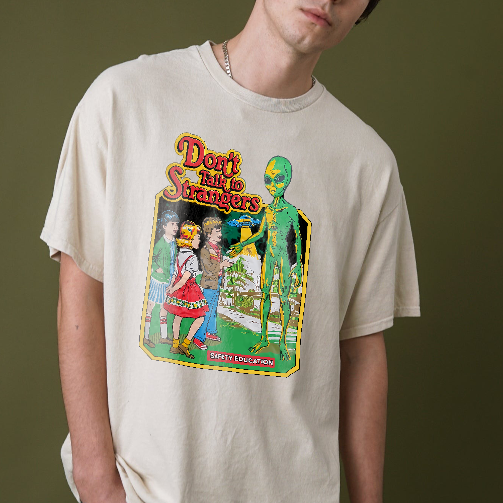 Don't Talk To Strangers Shirt, Stranger Alien T Shirt, Halloween Alien Shirt, Halloween Crewneck, Funny Halloween Shirt - Image 3