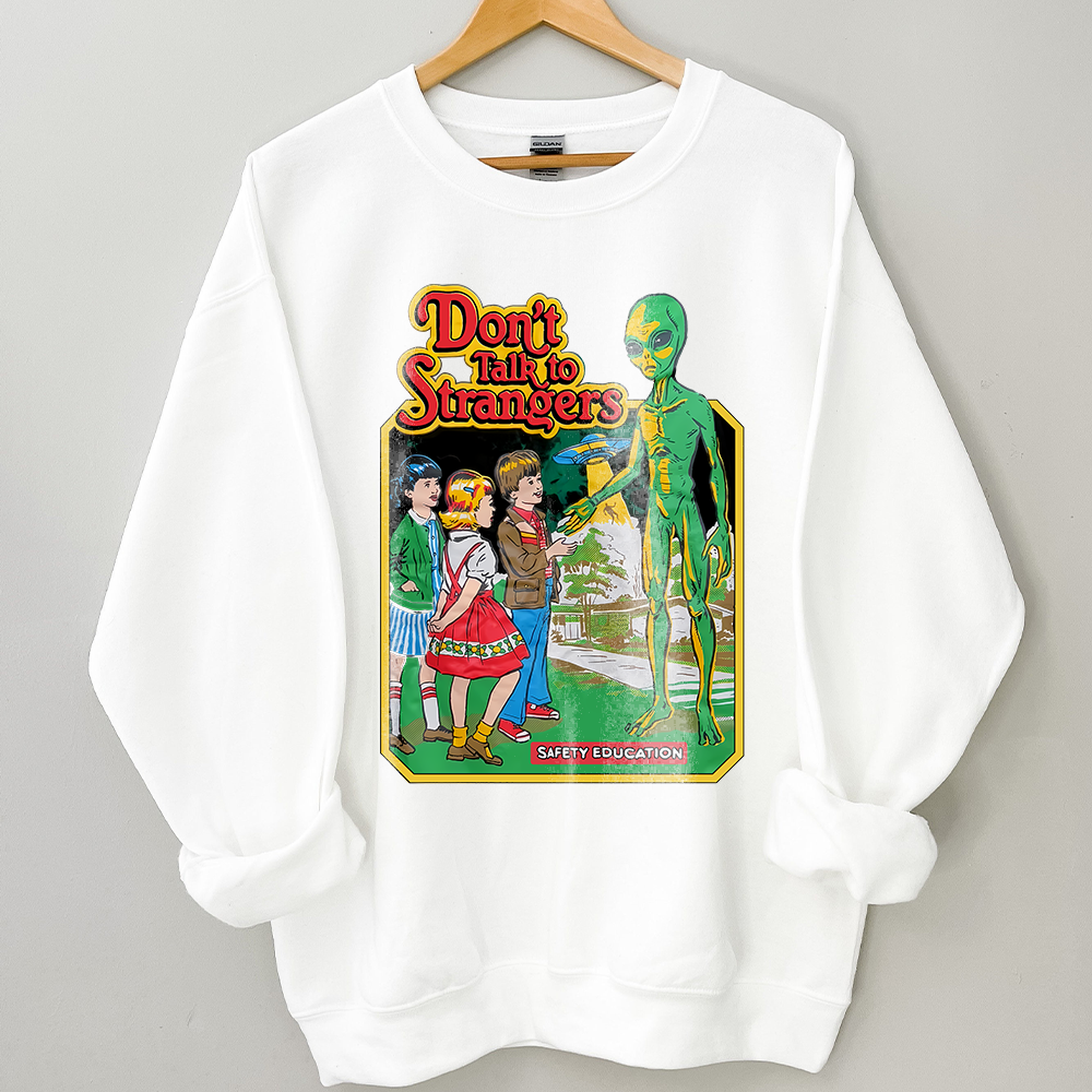 Don't Talk To Strangers Shirt, Stranger Alien T Shirt, Halloween Alien Shirt, Halloween Crewneck, Funny Halloween Shirt - Image 6