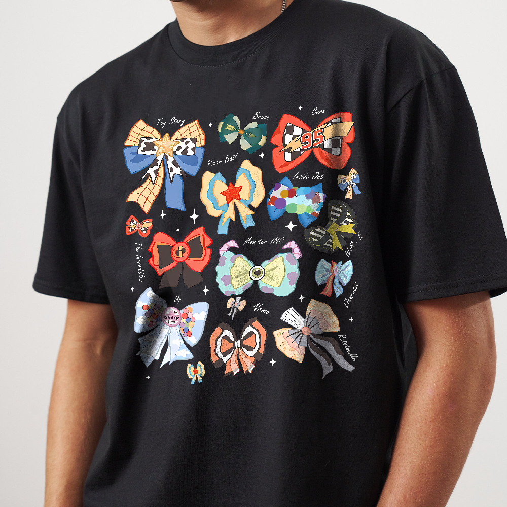 Coquette Bows Watercolor Pixar Movies T-shirt, Inside Out, Monster Inc, Toy Story Land Tee, Cars, Pixar Fest , Disneyland Resort Family Trip - Image 3