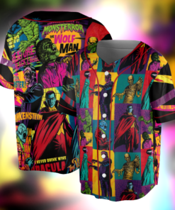 Retro Halloween Baseball Jersey, Monsters Monster Mash Poster Licensed Sublimation Jersey