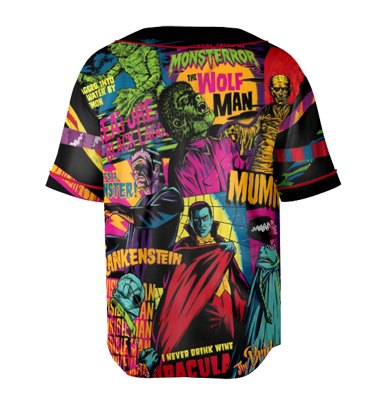 Retro Halloween Baseball Jersey, Monsters Monster Mash Poster Licensed Sublimation Jersey - Image 6