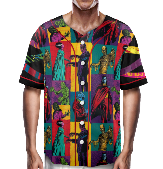 Retro Halloween Baseball Jersey, Monsters Monster Mash Poster Licensed Sublimation Jersey - Image 3