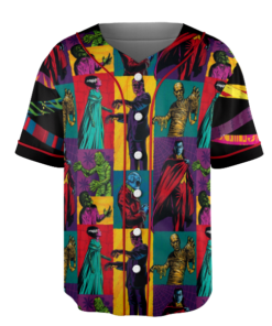 Alternative view of Retro Halloween Baseball Jersey, Monsters Monster Mash Poster Licensed Sublimation Jersey