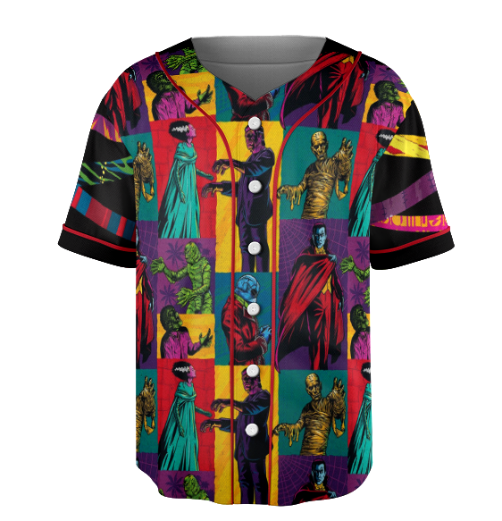 Retro Halloween Baseball Jersey, Monsters Monster Mash Poster Licensed Sublimation Jersey - Image 2