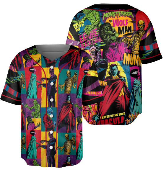 Retro Halloween Baseball Jersey, Monsters Monster Mash Poster Licensed Sublimation Jersey - Image 4