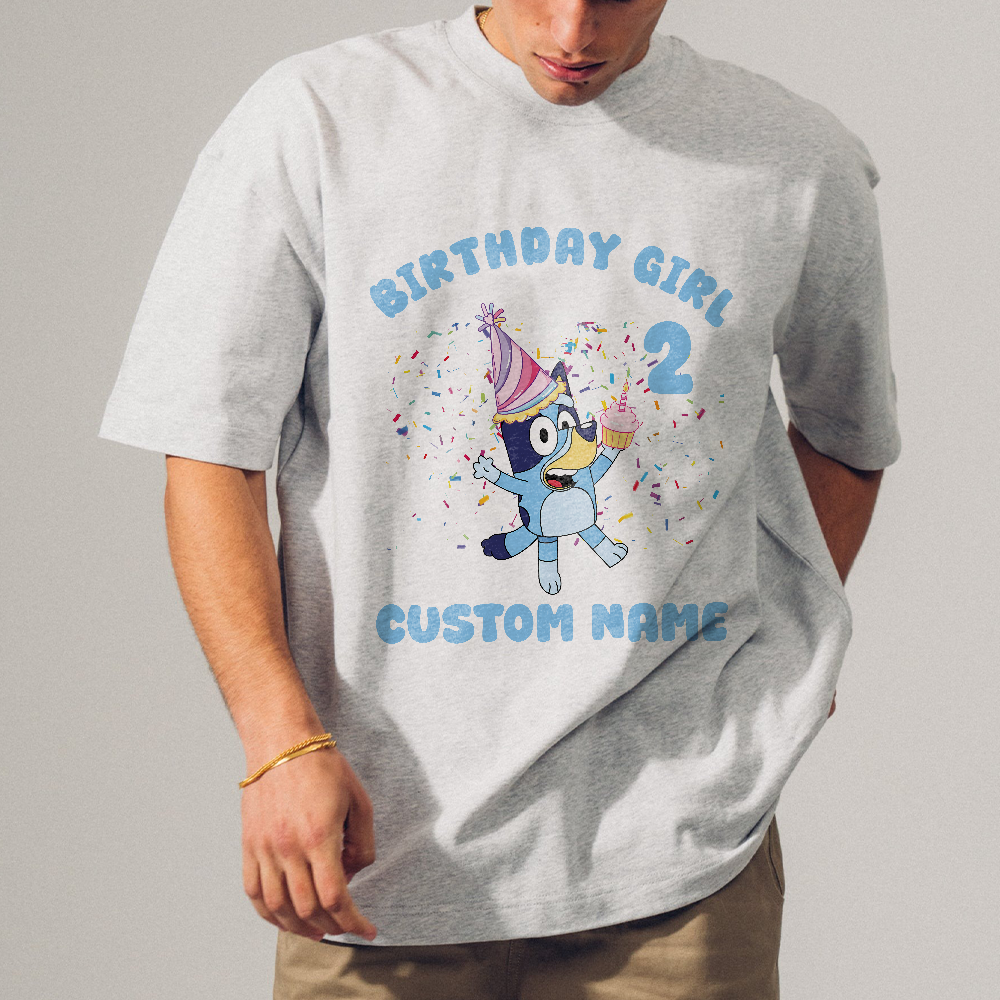 Custom Birthday Girl T-Shirt, Personalized Birthday Party Shirt, Birthday Girl Shirts, Cute Birthday Shirt, Cute Blue Dog Tee, Birthday Toddler Tee - Image 3