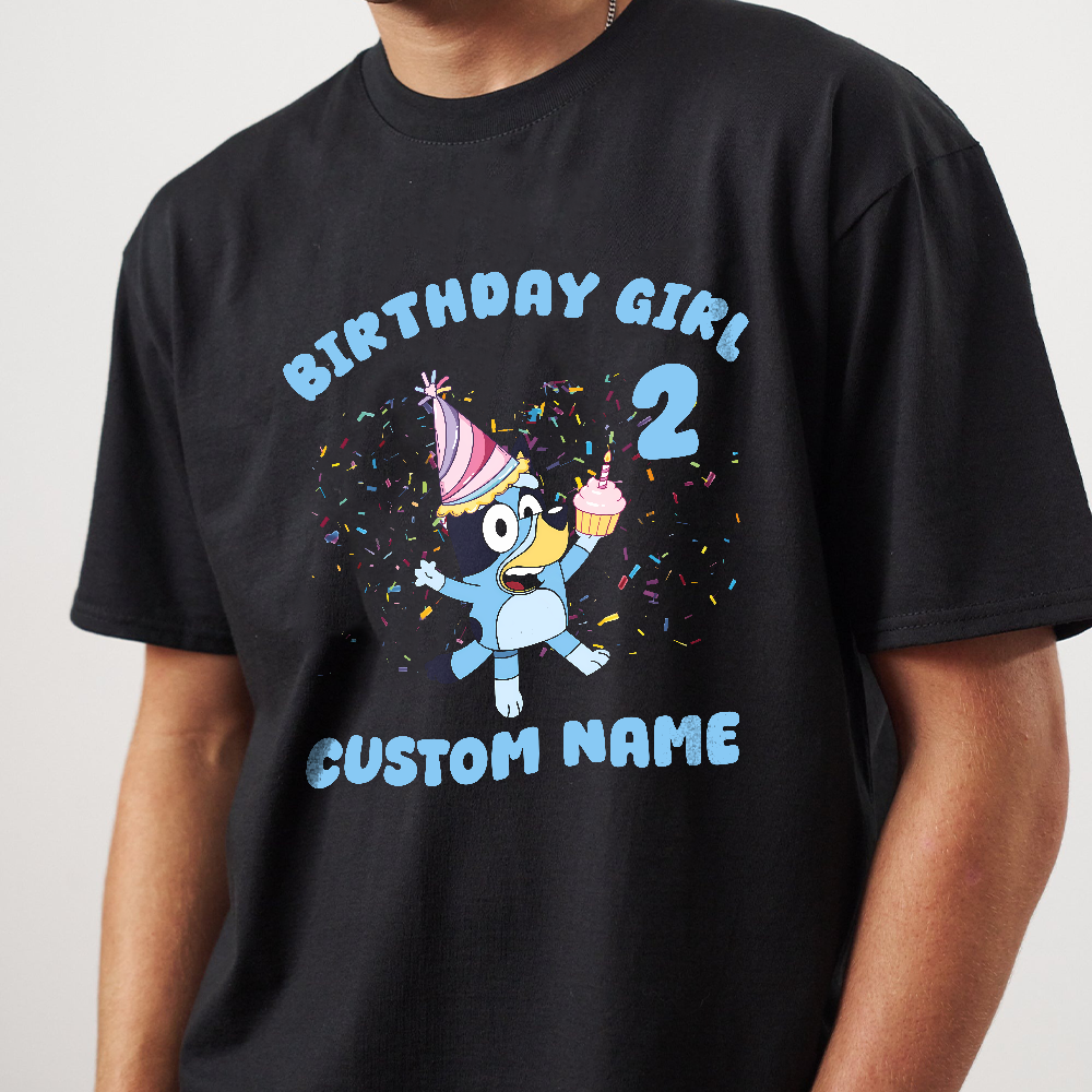 Custom Birthday Girl T-Shirt, Personalized Birthday Party Shirt, Birthday Girl Shirts, Cute Birthday Shirt, Cute Blue Dog Tee, Birthday Toddler Tee - Image 4