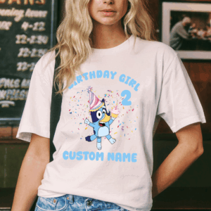 Custom Birthday Girl T-Shirt, Personalized Birthday Party Shirt, Birthday Girl Shirts, Cute Birthday Shirt, Cute Blue Dog Tee, Birthday Toddler Tee
