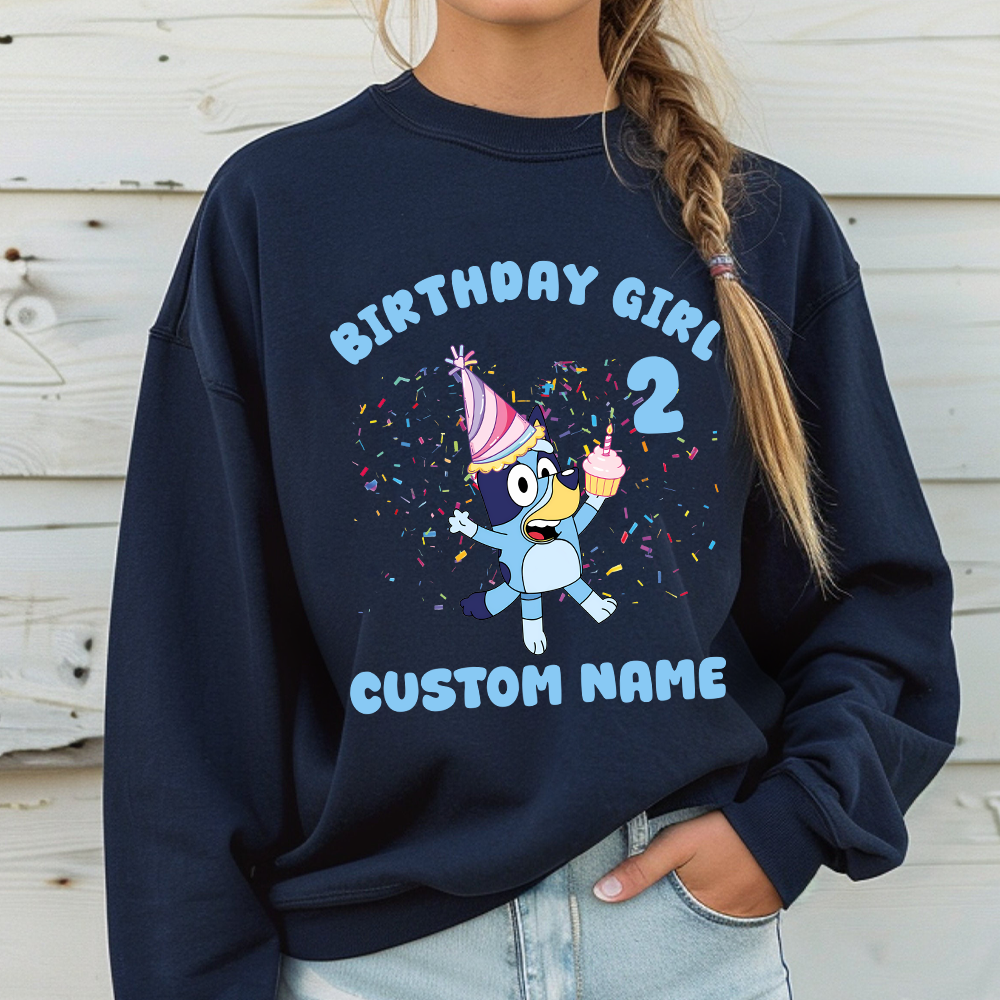 Custom Birthday Girl T-Shirt, Personalized Birthday Party Shirt, Birthday Girl Shirts, Cute Birthday Shirt, Cute Blue Dog Tee, Birthday Toddler Tee - Image 5