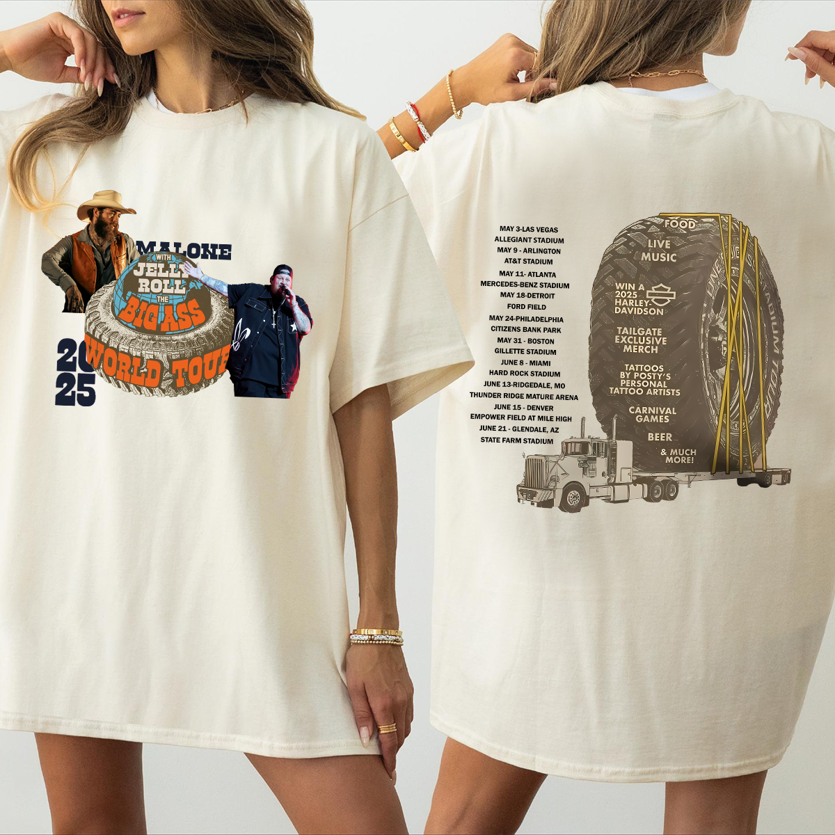 Post Malone Tour 2 Side Shirt, Big Ass Stadium Tour T-Shirt, Posty 2025 Tour,Jelly Roll Tour,Posty Tour Merch - Image 2