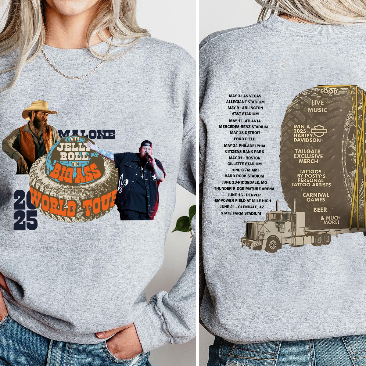 Post Malone Tour 2 Side Shirt, Big Ass Stadium Tour T-Shirt, Posty 2025 Tour,Jelly Roll Tour,Posty Tour Merch - Image 3