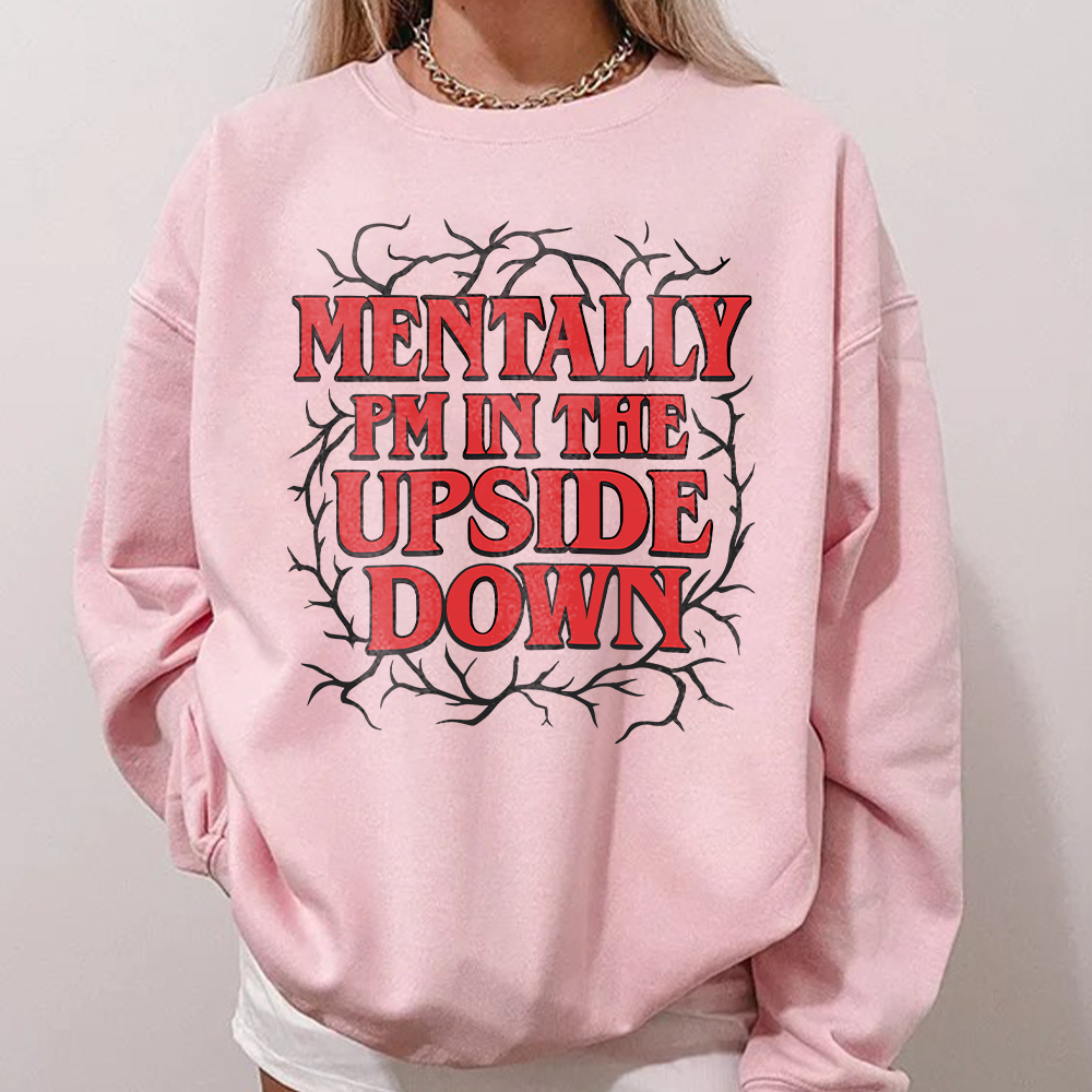 Mentally I'm in the Upside Down Shirt, Funny Stranger Things Tee, 80s Retro Horror Graphic, Gift for Sci-Fi Fans Unisex T-Shirt - Image 3