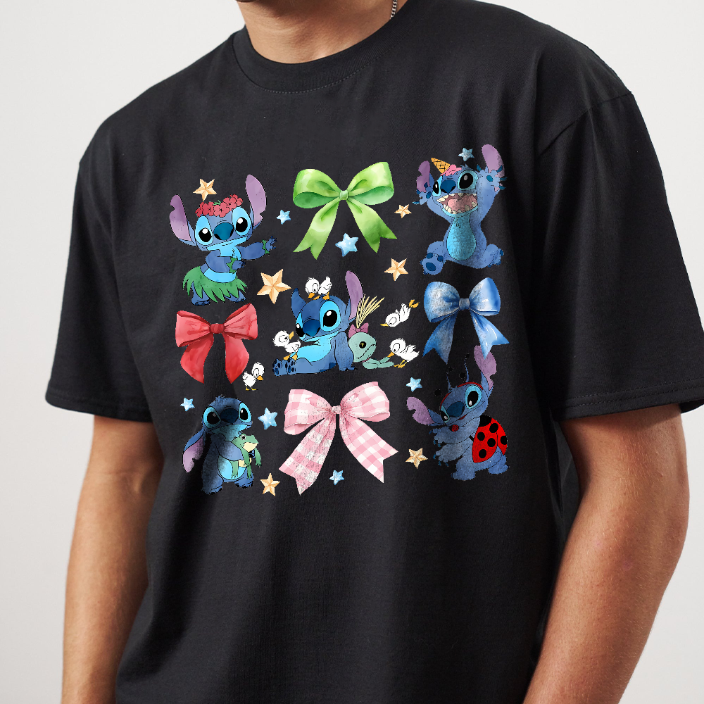 Coquette Bows Watercolor Lilo & Stitch Shirt, Dissney Ohana Family Means Shirt - Image 4