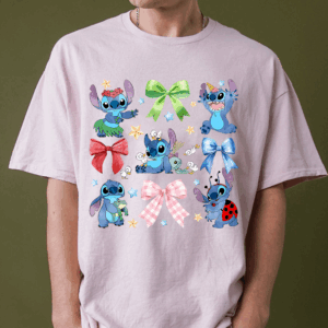 Coquette Bows Watercolor Lilo & Stitch Shirt, Dissney Ohana Family Means Shirt