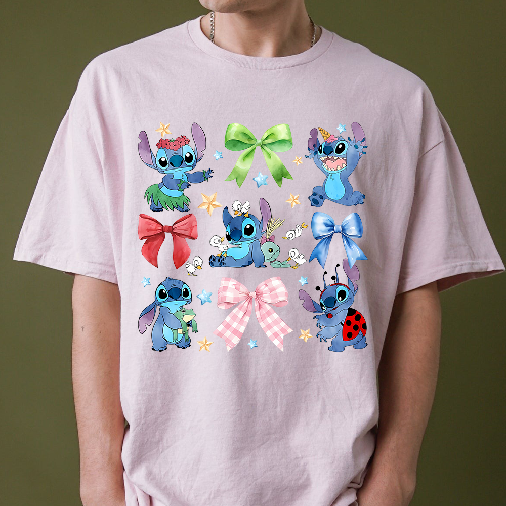 Coquette Bows Watercolor Lilo & Stitch Shirt, Dissney Ohana Family Means Shirt