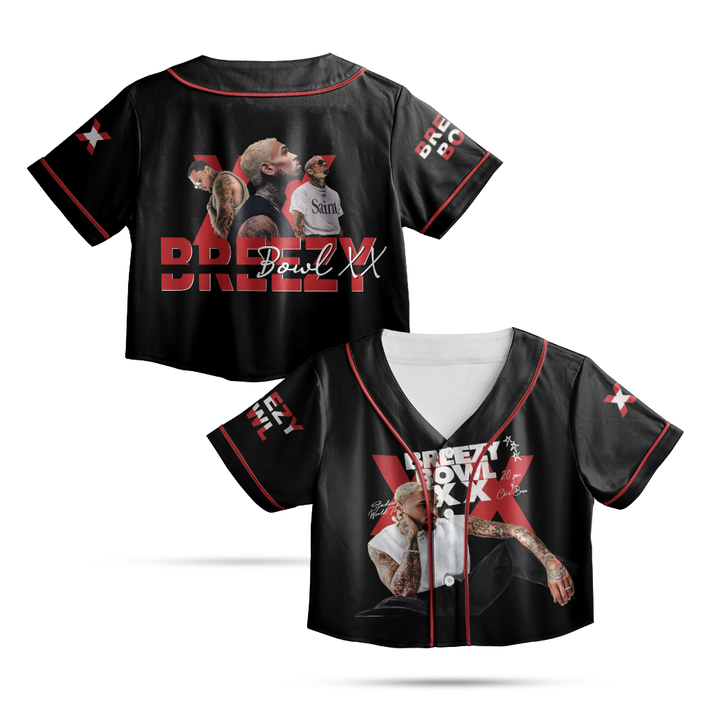 Personalized Chris Brown Tour CropTop Baseball Jersey, Breezy Bowl XX Music Tour 2025 CropTop Baseball Jersey