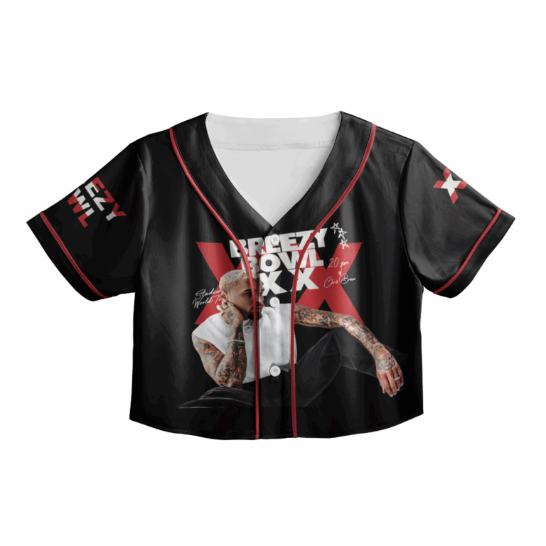 Alternative view of Personalized Chris Brown Tour CropTop Baseball Jersey, Breezy Bowl XX Music Tour 2025 CropTop Baseball Jersey