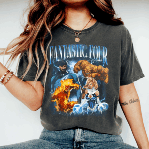 Alternative view of Fantastic Four Shirt, Mr. Fantastic Reed Richards Tee, Susan Storm Invisible Woman, Johnny Storm Human Torch, Ben Grimm The Thing