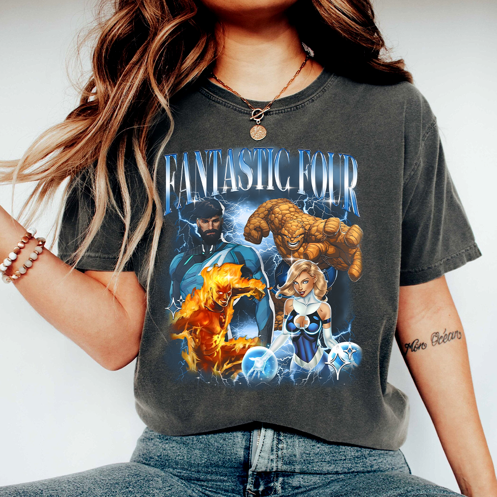 Fantastic Four Shirt, Mr. Fantastic Reed Richards Tee, Susan Storm Invisible Woman, Johnny Storm Human Torch, Ben Grimm The Thing - Image 2