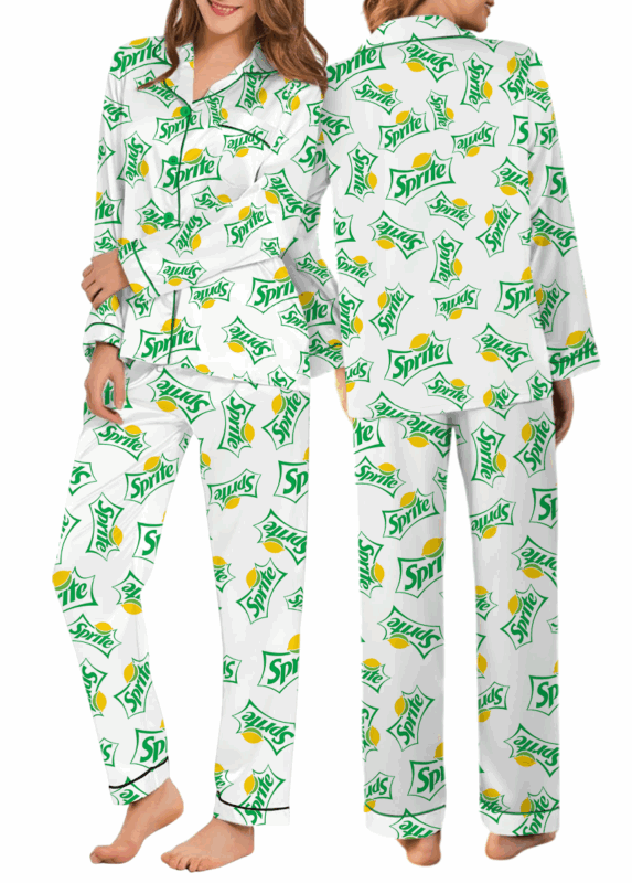 Alternative view of Sprite Addiction Long Pajamas Set, Sprite Crewneck Set, Soda Lover Pajamas, Sprite Logo Shirt, Gift for Sprite Soda Lover