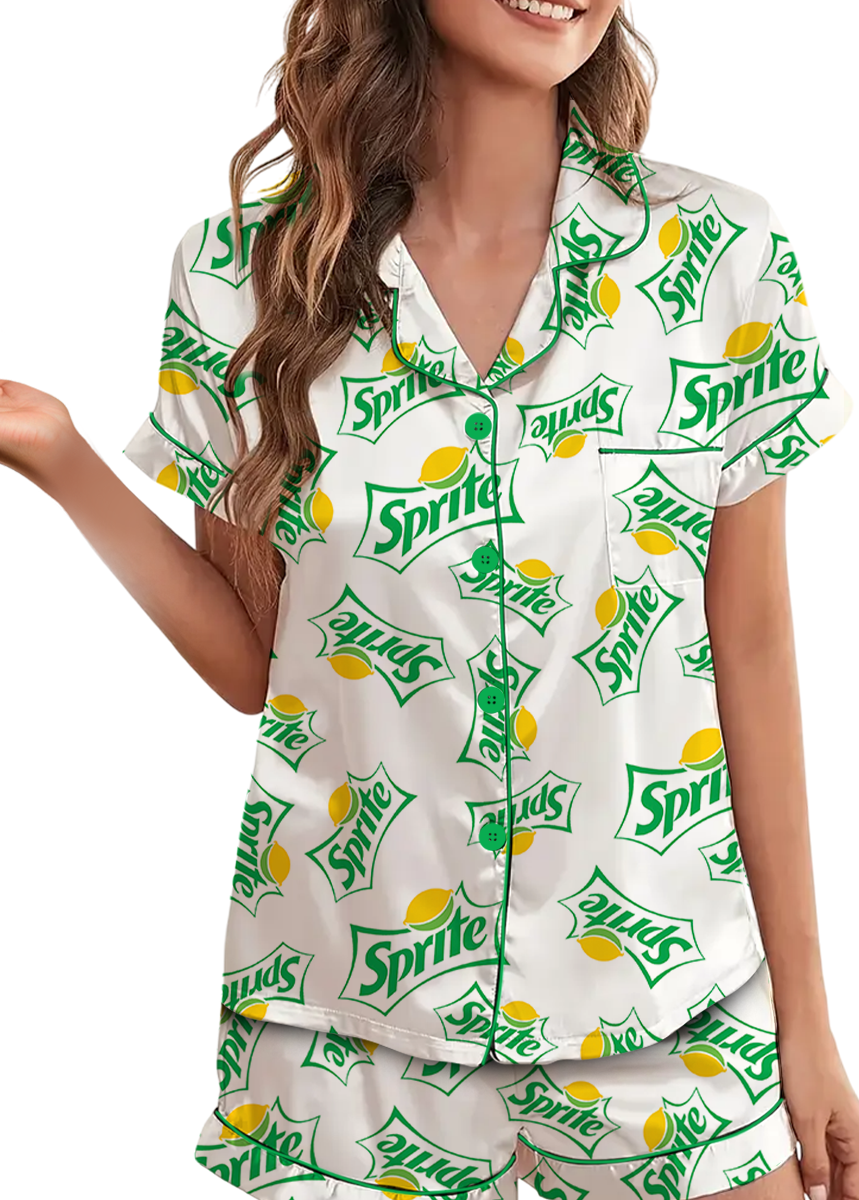 Sprite Addiction Short Pajamas Set, Sprite Crewneck Set, Soda Lover Pajamas, Sprite Logo Shirt, Gift for Sprite Soda Lover - Image 4