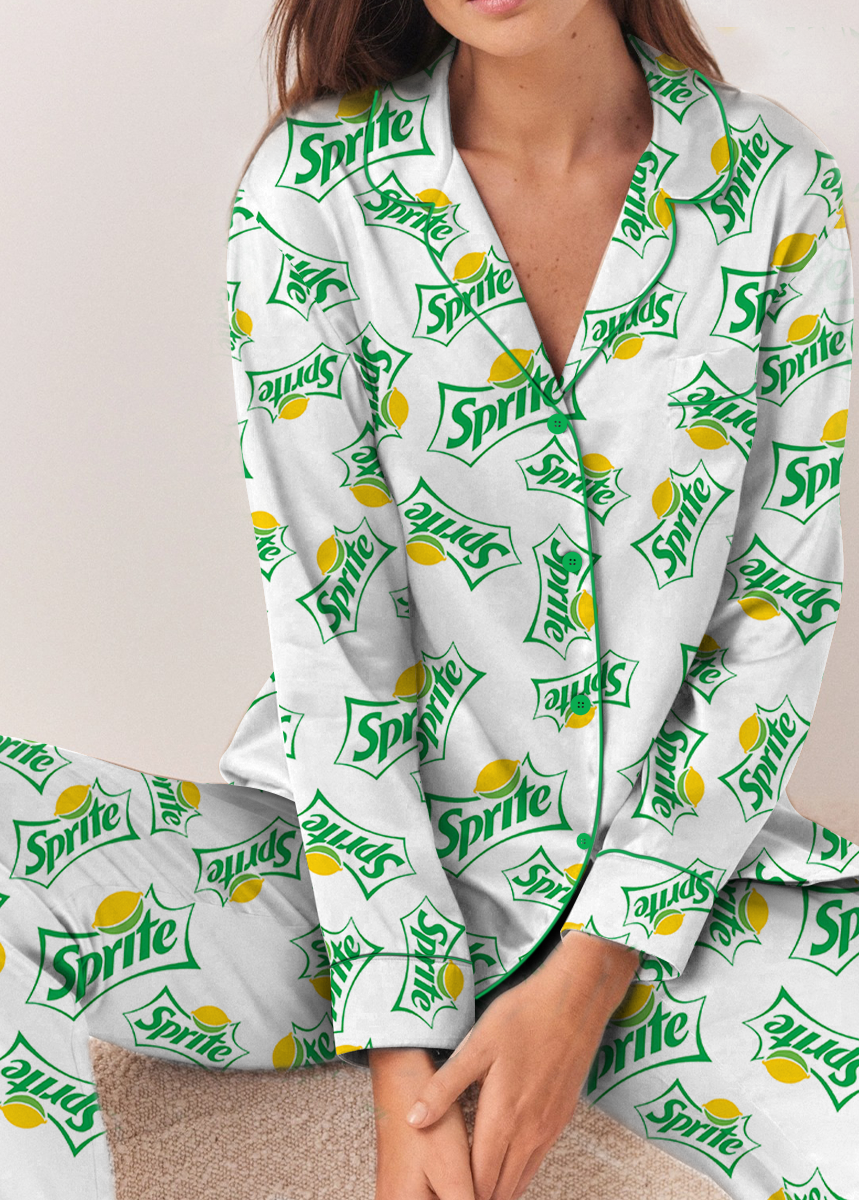 Sprite Addiction Long Pajamas Set, Sprite Crewneck Set, Soda Lover Pajamas, Sprite Logo Shirt, Gift for Sprite Soda Lover - Image 3