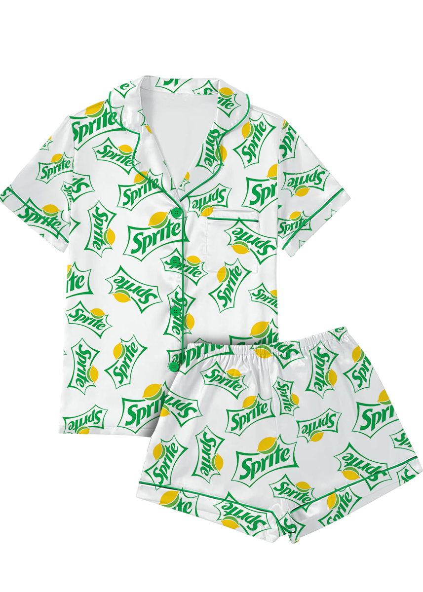 Sprite Addiction Short Pajamas Set, Sprite Crewneck Set, Soda Lover Pajamas, Sprite Logo Shirt, Gift for Sprite Soda Lover - Image 3