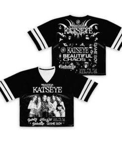 Retro Katseye Beautiful Chaos Tracklist Football Jersey Crop top, Katseye Gnarly Jersey, Gabriela Shirt, Katseye Soft is Strong Shirt, Katseye Members Sweater