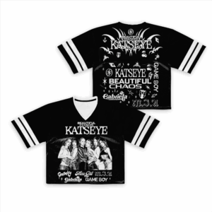 Retro Katseye Beautiful Chaos Tracklist Football Jersey Crop top, Katseye Gnarly Jersey, Gabriela Shirt, Katseye Soft is Strong Shirt, Katseye Members Sweater