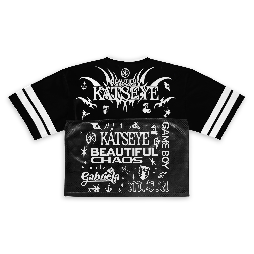 Retro Katseye Beautiful Chaos Tracklist Football Jersey Crop top, Katseye Gnarly Jersey, Gabriela Shirt, Katseye Soft is Strong Shirt, Katseye Members Sweater - Image 3