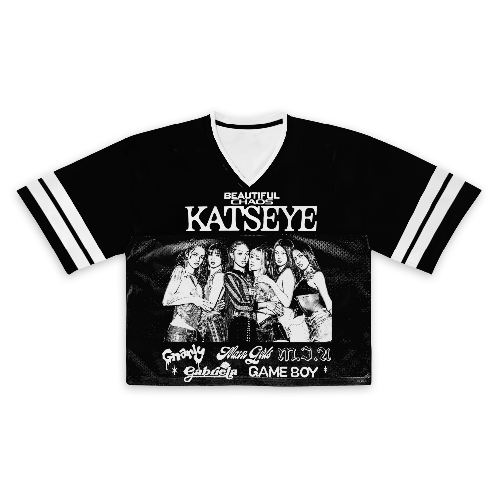 Retro Katseye Beautiful Chaos Tracklist Football Jersey Crop top, Katseye Gnarly Jersey, Gabriela Shirt, Katseye Soft is Strong Shirt, Katseye Members Sweater - Image 2