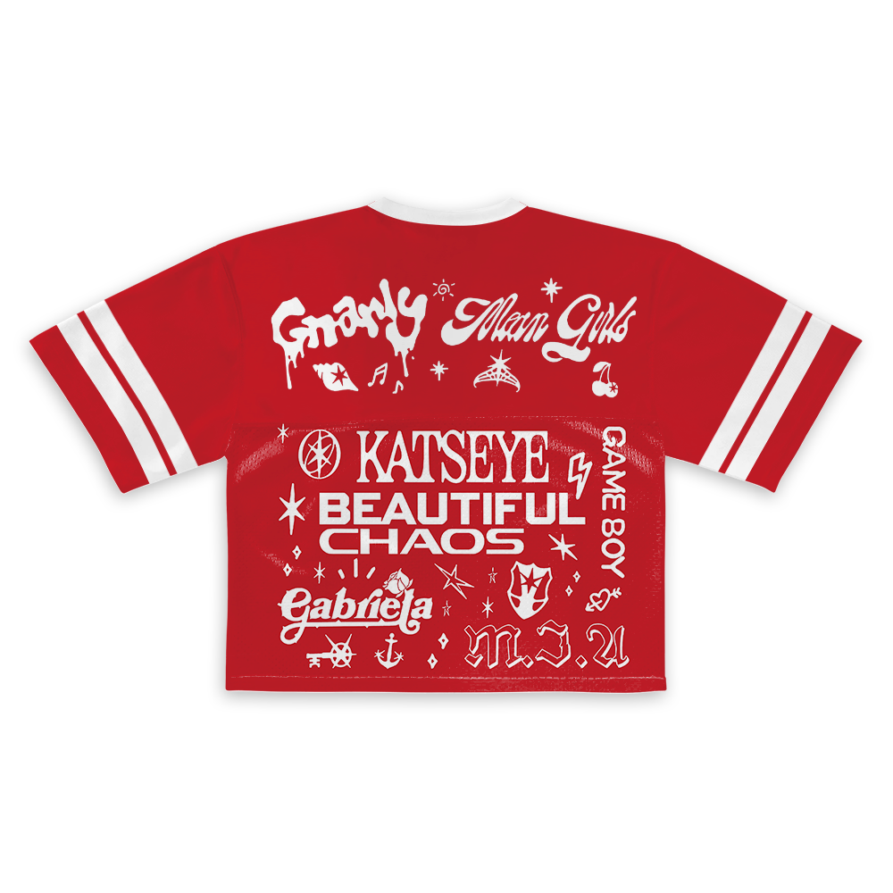 Retro Katseye Beautiful Chaos Tracklist Football Jersey Croptop, Katseye Gnarly Shirt, Gabriela Shirt, Katseye Soft is Strong Shirt - Image 3