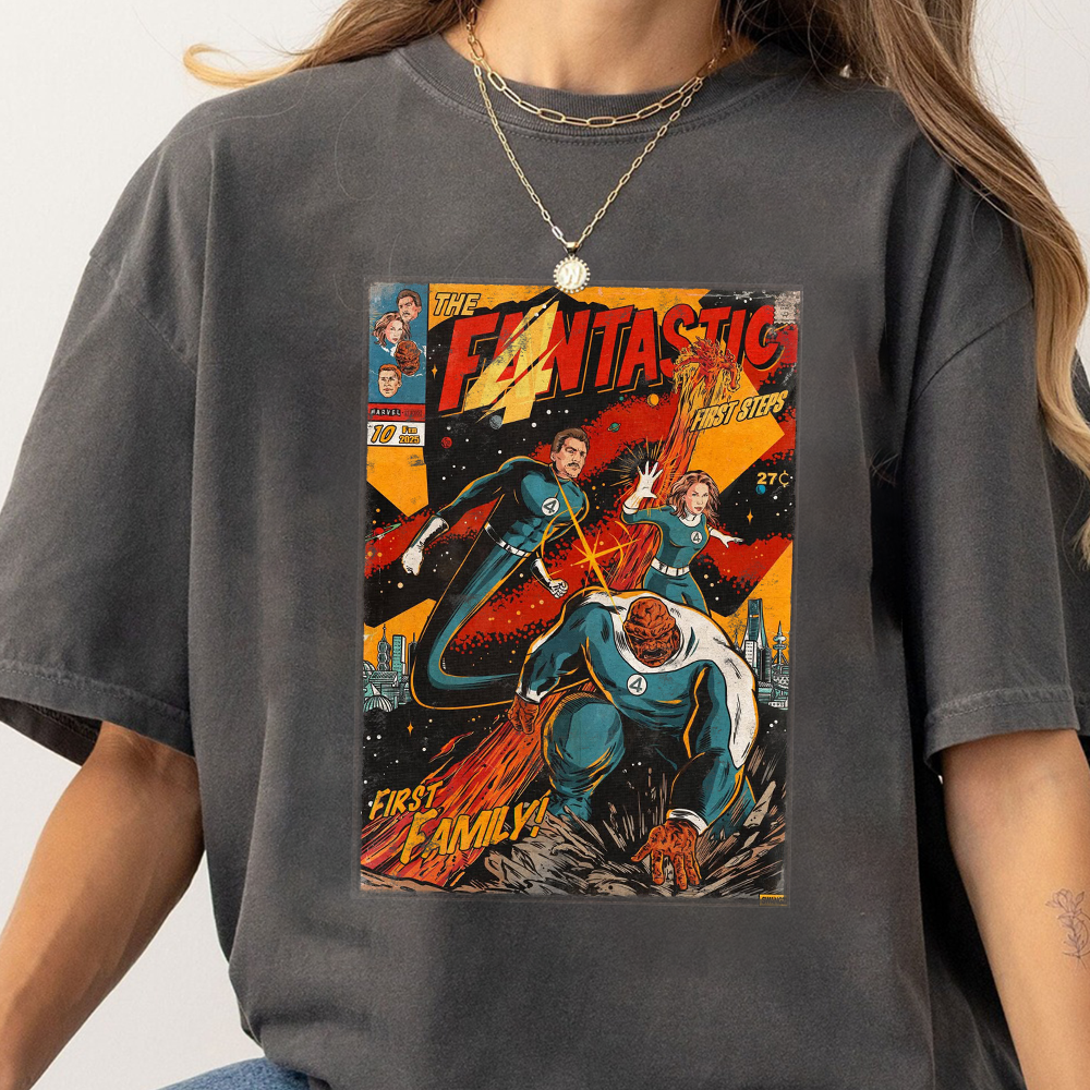 Vintage The Fantastic Four First Steps Superhero Movie Streetwear Classic Graphic Unisex Short Sleeve T-Shirt - Image 2