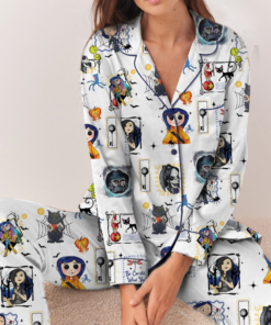 Alternative view of Coraline Best For Coraline Movie Vintage Retro Horror Pajamas Set Long, Coraline Movie Pajamas, Funny Cartoon Shirt