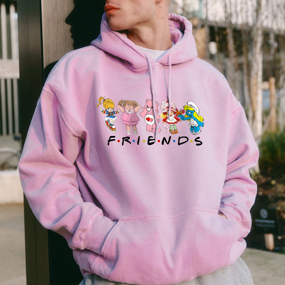 Cartoon Friends Nostalgia Shirt, 80's Cartoon Characters Rainbow Sweatshirt, Care Bears And Strawberry Tee, Strawberry Shortcake - Image 2