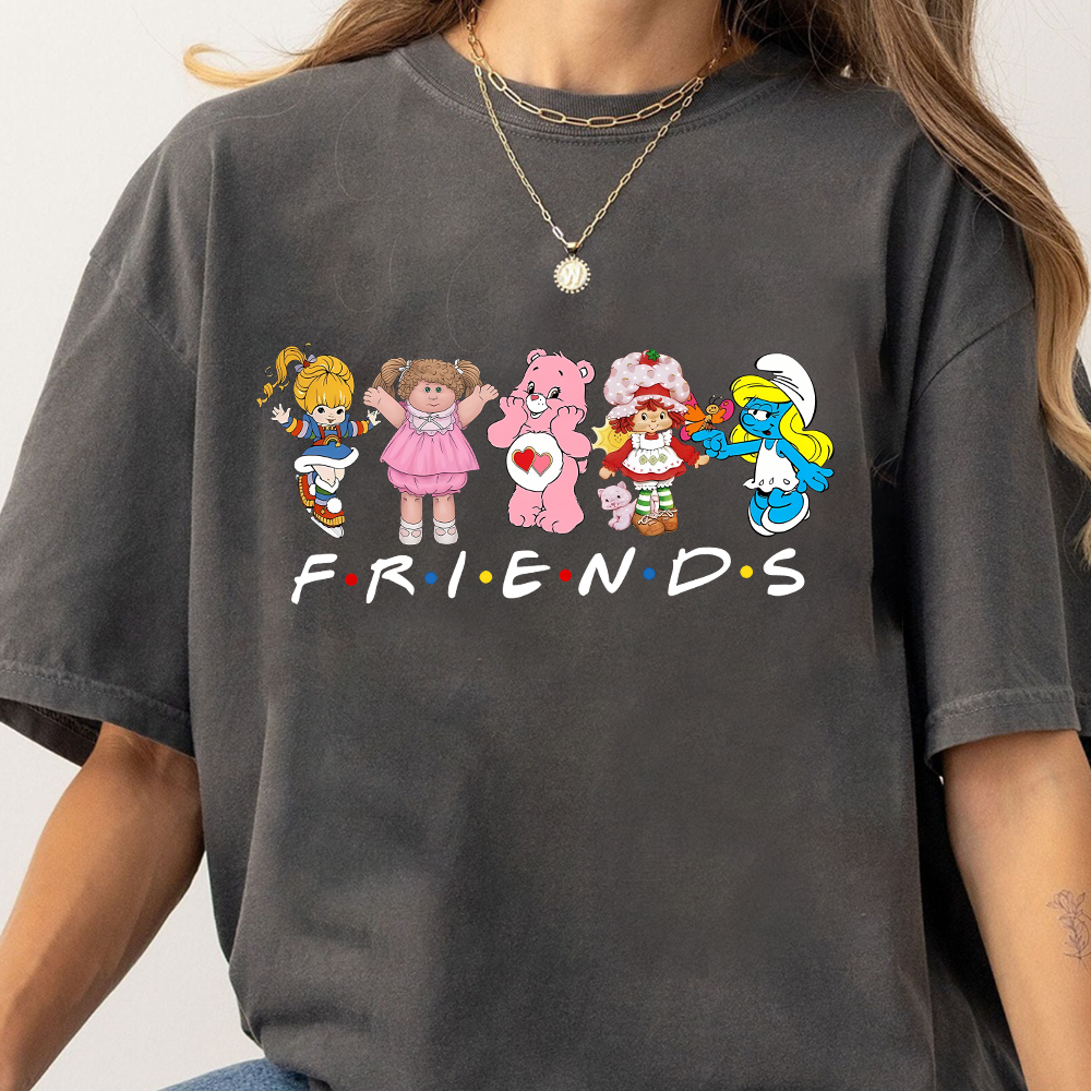 Cartoon Friends Nostalgia Shirt, 80's Cartoon Characters Rainbow Sweatshirt, Care Bears And Strawberry Tee, Strawberry Shortcake