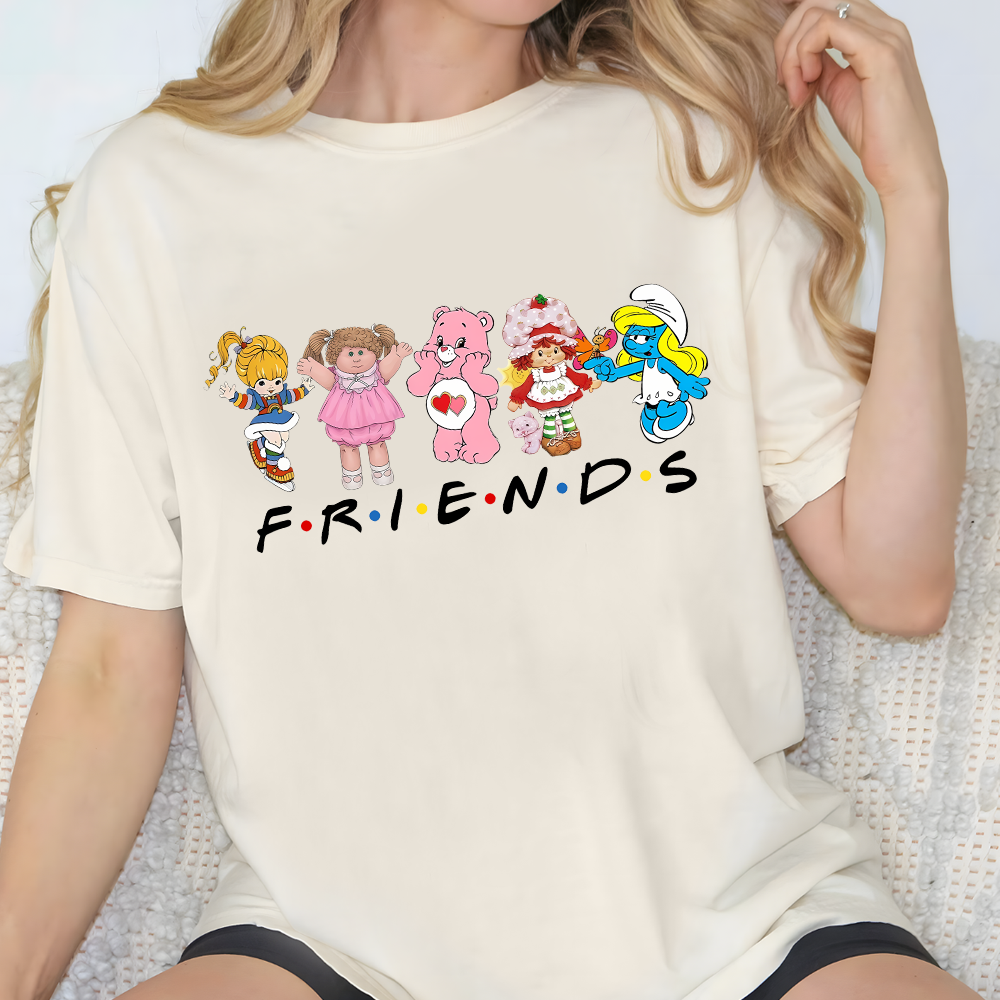 Cartoon Friends Nostalgia Shirt, 80's Cartoon Characters Rainbow Sweatshirt, Care Bears And Strawberry Tee, Strawberry Shortcake - Image 3