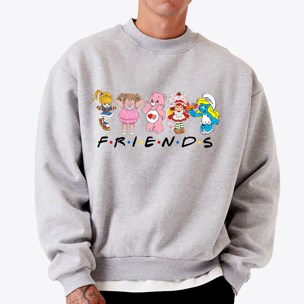 Cartoon Friends Nostalgia Shirt, 80's Cartoon Characters Rainbow Sweatshirt, Care Bears And Strawberry Tee, Strawberry Shortcake - Image 4