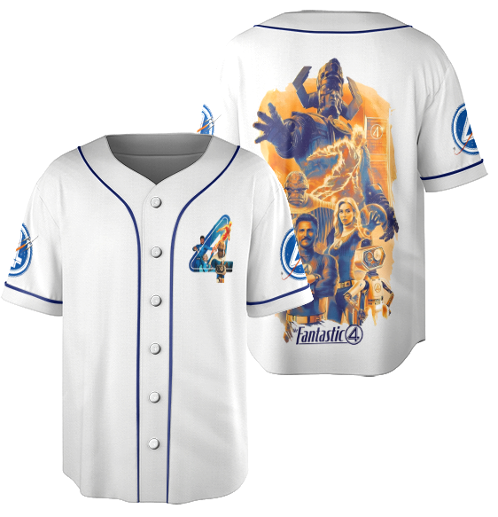The Fantastic Four First Steps Baseball Jersey, The Thing Human Torch Mister Fantastic Invisible Women, Superhero Movie Shirt, F4 Tee - Image 2