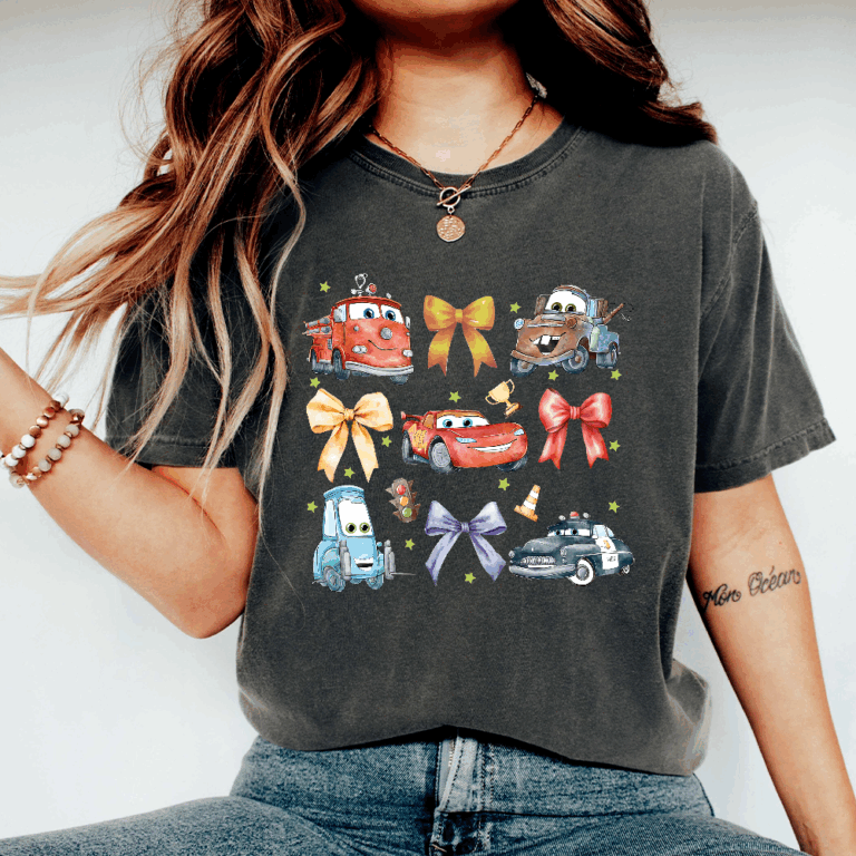 Retro Car Coquette Magical Bows Shirt, Car Friends T-Shirt, Family Vacation, Lighting McQueen Bow