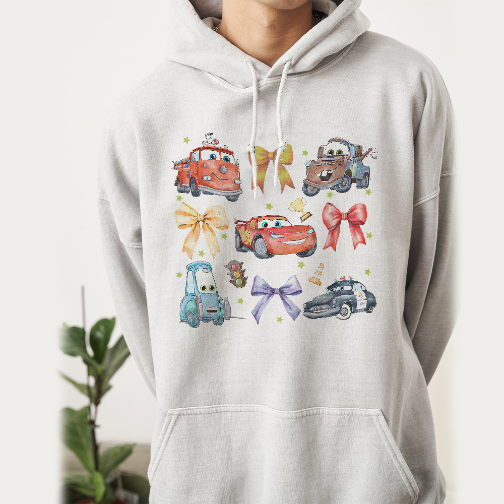 Retro Car Coquette Magical Bows Shirt, Car Friends T-Shirt, Family Vacation, Lighting McQueen Bow - Image 5