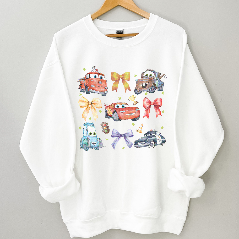 Retro Car Coquette Magical Bows Shirt, Car Friends T-Shirt, Family Vacation, Lighting McQueen Bow - Image 6