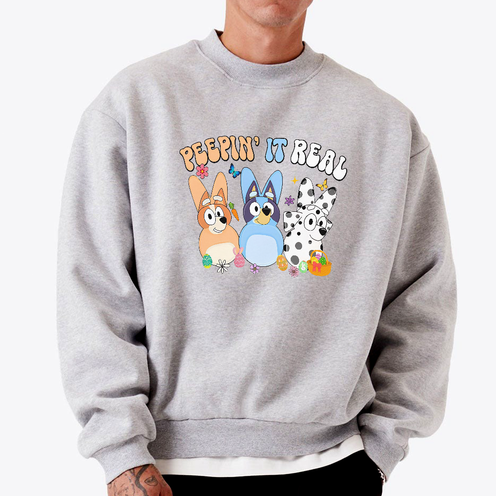 Peepin' It Real Shirt, Dog Easter T-Shirt, Happy Easter Day Sweatshirt, Easter Blue Dog Hoodie, Easter Vibes, Blue Dogs Easter - Image 3