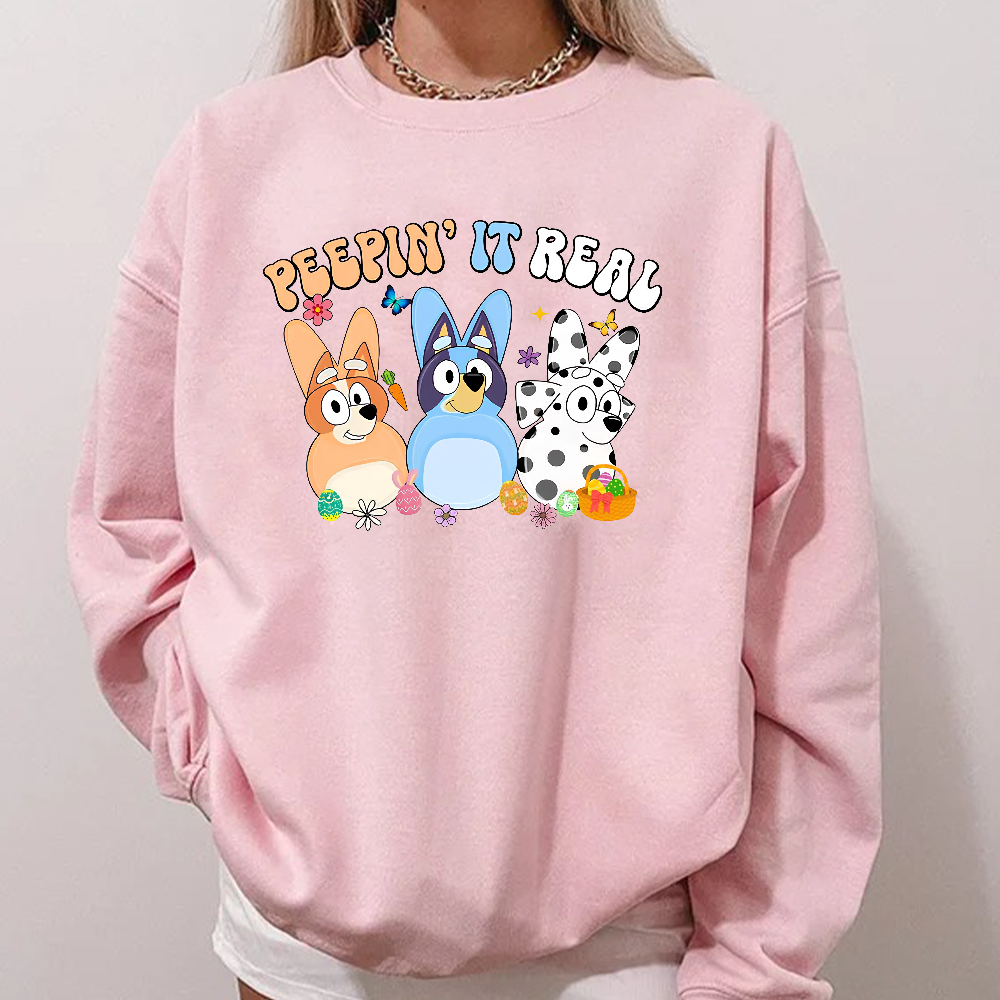 Peepin' It Real Shirt, Dog Easter T-Shirt, Happy Easter Day Sweatshirt, Easter Blue Dog Hoodie, Easter Vibes, Blue Dogs Easter - Image 4