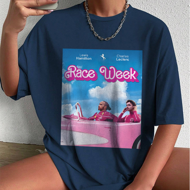Charles Leclerc and Lewis Hamilton T-Shirt, Cute Pink Comfortable Race Week Gift for F1 Fans, Aesthetic Racing Clothing - Image 4
