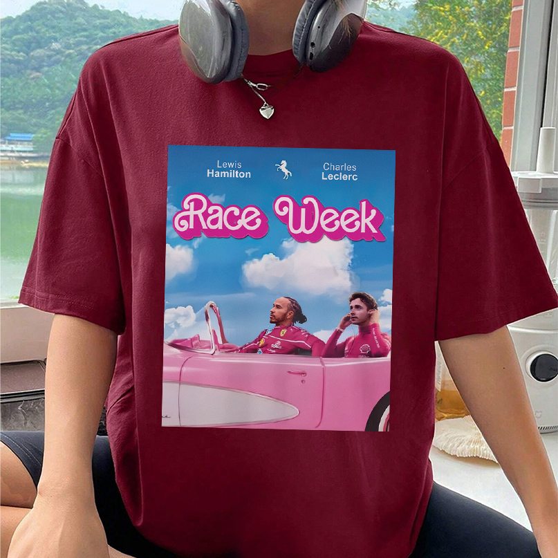 Charles Leclerc and Lewis Hamilton T-Shirt, Cute Pink Comfortable Race Week Gift for F1 Fans, Aesthetic Racing Clothing - Image 5