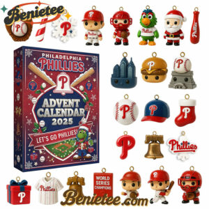 Philadelphia Phillies Premium Advent Calendar 2025 CHRISTMAS GIFT, CHRISTMAS IDEA, Christmas Countdown Advent Calendar Gift Box with 24 Acrylic Ornaments
