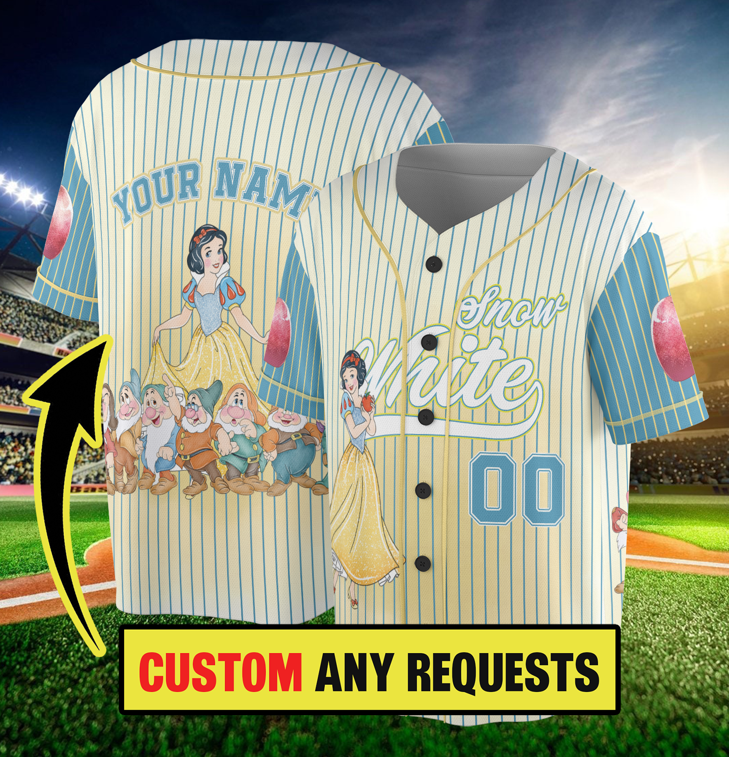 Snow White Baseball Jersey, Disney Princess Baseball Shirt, Disney Character Jersey Shirt, Magic Kingdom Jersey Men
